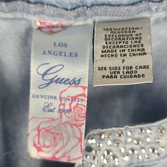 Guess Little Girl Size 7 Blue Short Sleeve Denim Button Down Collared Dress - Picture 3 of 6